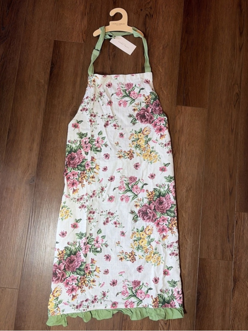 Laura Ashley Chef Floral Cotton Apron with Green Ruffle Trim 36x27